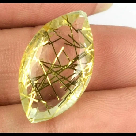 Natural 10.85 Ct Marquise Yellow Rutilated Quartz Certified